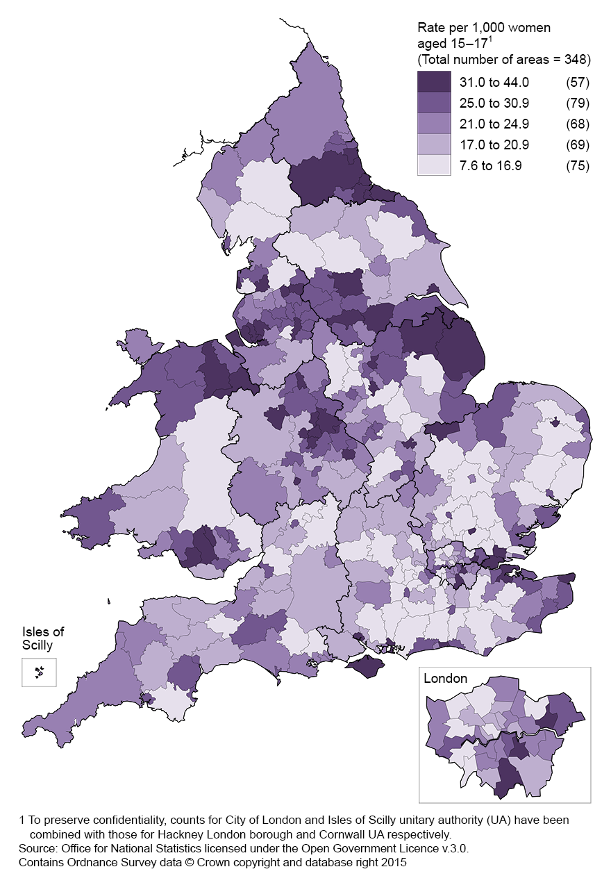 Figure 6: Under 18 conception rates by local authority